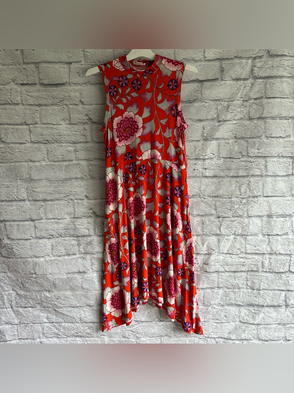 PREOWNED ANTHROPOLOGIE MAEVE MOCK NECK TANK DRESS RED ORANGE FLORAL WOMENS SMALL